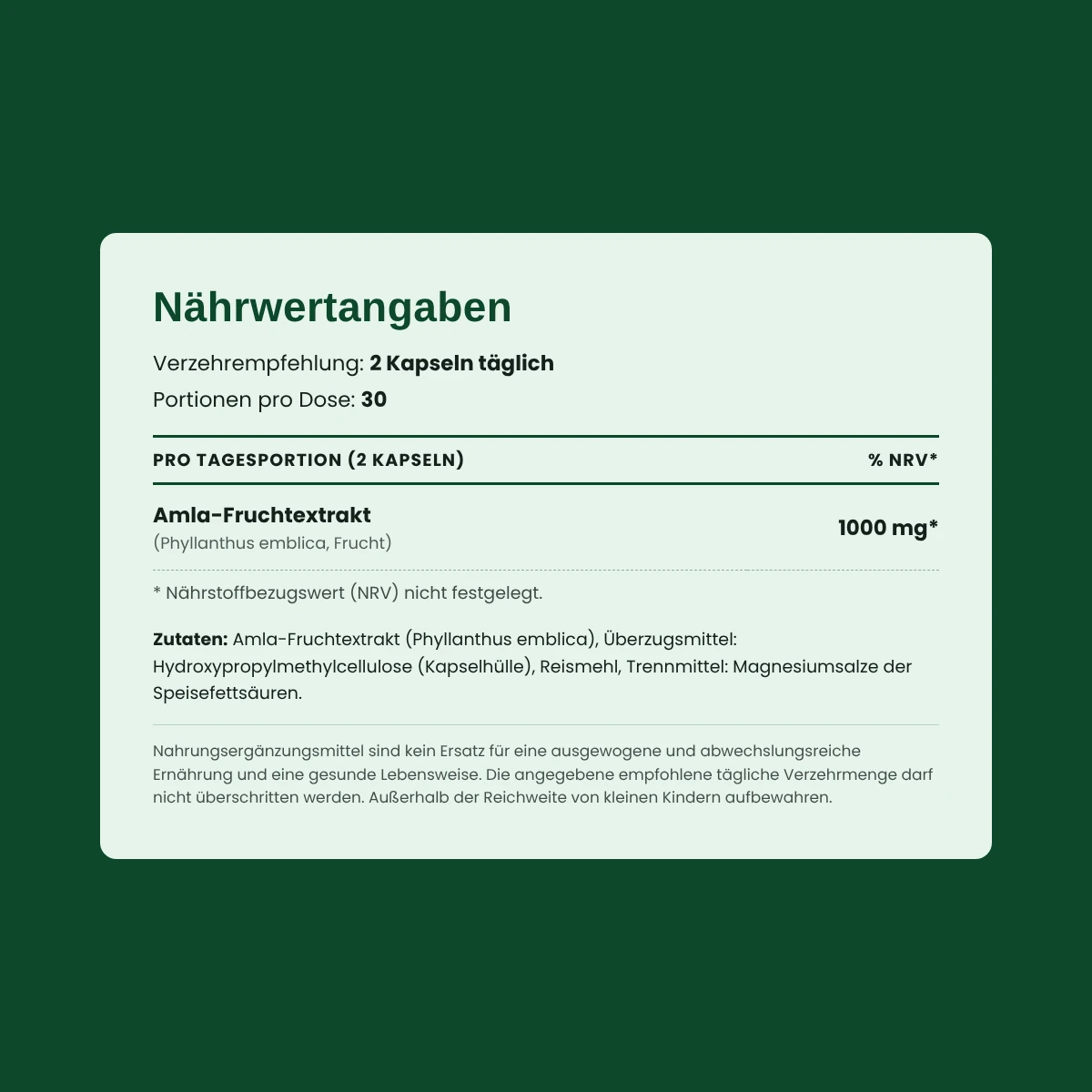 Nährwerttabelle Amla Extrakt