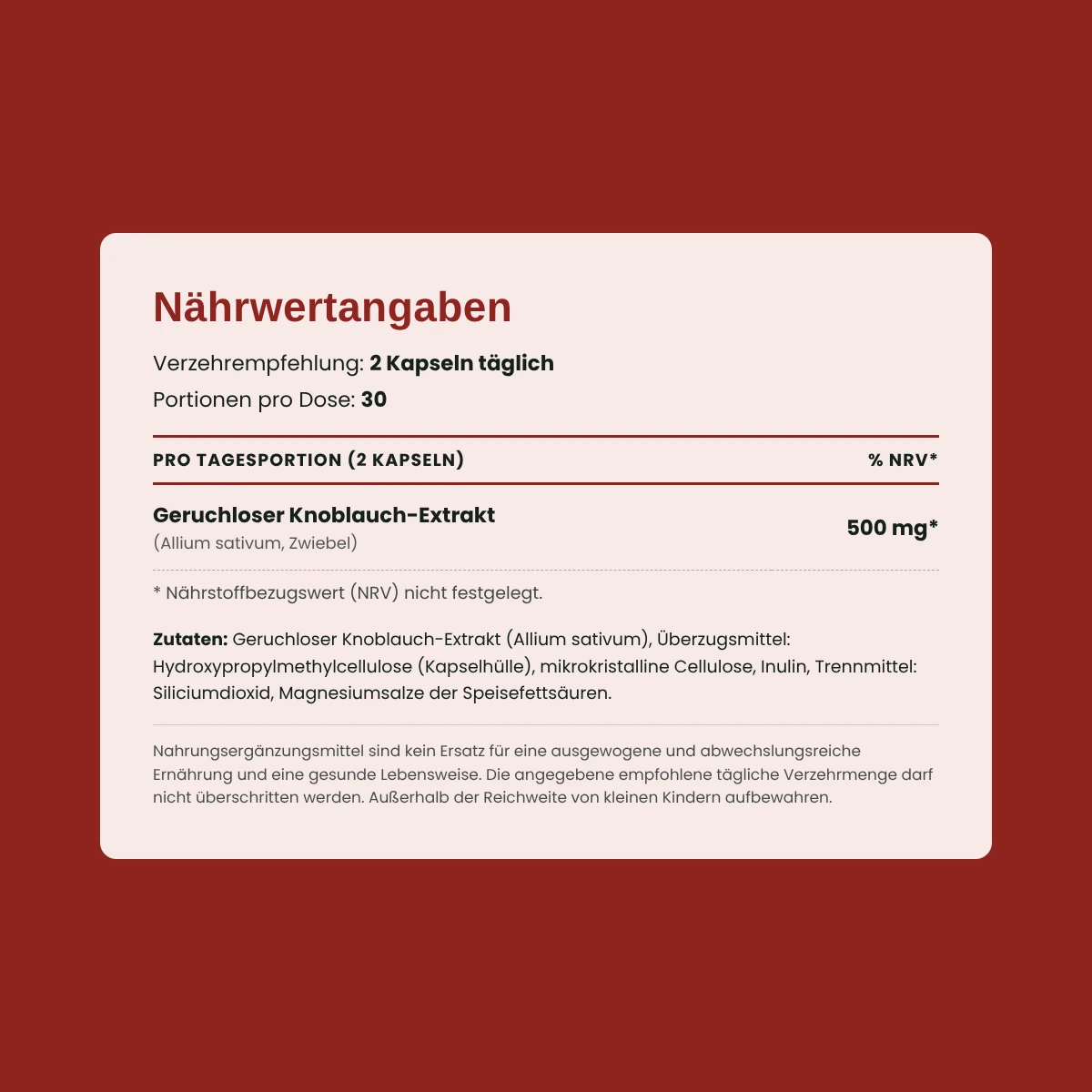 Nährwerttabelle Knoblauch-Extrakt